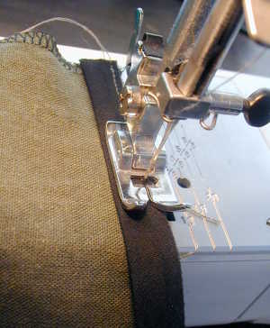 Stitch Bias Tape to Right Side of Garment at Neck Line