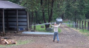 Jeff carried the panels we took down into storage.