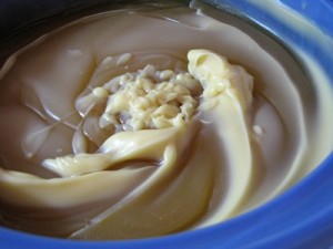 mid-way through the cooking, the soap begins to turn translucent