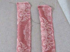 Fold each tie in half, right sides together, stitch 1/4" seam along long edge and one short edge